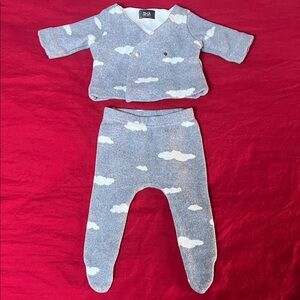 Sky Kids Cloud Pattern Footie Set - Blue and White
